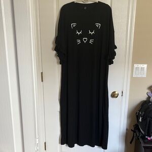 SHEIN Black Cat Face Maxi Dress with flutter sleeves
